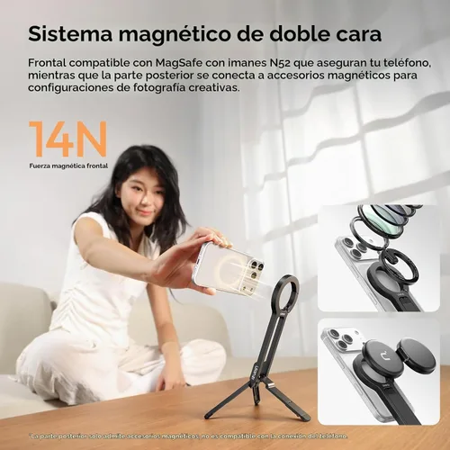 Vista 4 de ULANZI Trípode de teléfono para Magsafe, soporte de teléfono celular N52, gancho plegable con imán fuerte para iPhone 17, 16, 15 Pro Max, mini