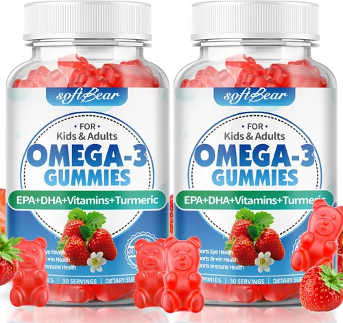 Vista 8 de softbear Gomitas Omega 3 para mujeres, hombres y niños, suplementos Omega 3 de 1200 mg de ácidos grasos veganos Omega 3 DHA EPA con vitaminas que