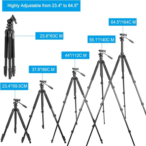 Vista 16 de CelticBird Trípode portátil de viaje de 64.5 pulgadas, compatible con cámaras SLR, teléfonos celulares, binoculares, visores de observación