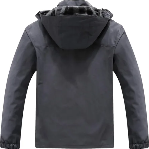 Vista 2 de MOERDENG Chaqueta impermeable para hombre, para exteriores, ligera, softshell, para senderismo, viajes, Gris Oscuro-03