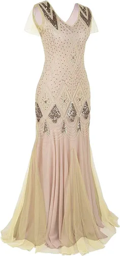 Vista 2 de Vestido largo de Gatsby Flapper con lentejuelas vintage de los años 20 para mujer, vestido formal de boda, noche, vestido de cóctel para fiesta