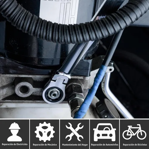Vista 5 de DURATECH Llave de trinquete extralarga de cabeza flexible 8 * 9 mm, métrica, acero CR-V