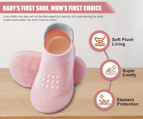 Vista 5 de Dookeh Zapatos de bebé para niños y niñas, zapatos de primera caminata, antideslizantes, suela suave, zapatos de calcetín para bebés