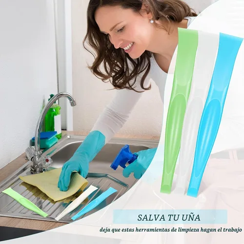 Vista 3 de Honoson - Herramienta de limpieza de raspador de plástico antiarañazos, 6 unidades, color blanco, azul y verde Blanco azul verde (White Blue Green)