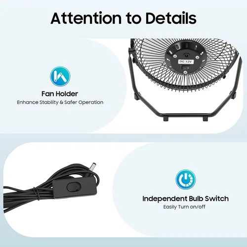 Vista 8 de Kit de ventilador solar y luz con 3 bombillas, carga USB, portátil, camping al aire libre