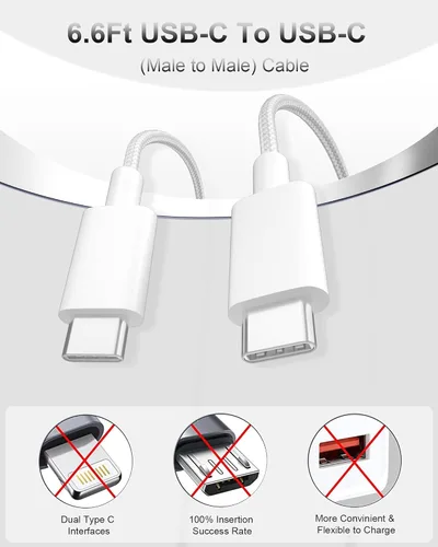 Vista 3 de TSKYBEAR Cable USB C a USB C – Cable de carga rápida de 100 W tipo C a C de repuesto para iPhone 15 Pro Max/Plus Samsung iPad Pro/Air/mini MacBook