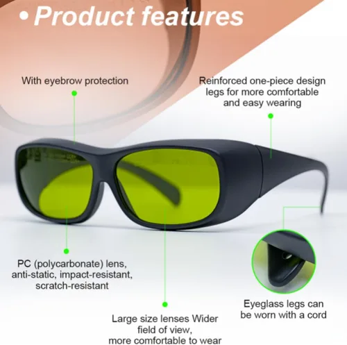 Vista 2 de Gafas de seguridad láser OD 7+ gafas de seguridad láser 200-450nm/800-1100nm/9000-11000nm/1000-1090nm, longitud de onda, protección ocular, gafas
