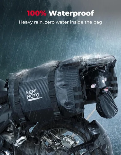 Vista 4 de KEMIMOTO Alforjas para motocicleta impermeables de PVC 50L (25Lx2) Bolso de equipaje para bicicleta deportiva dual Adventure, alforjas desmontables