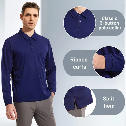 Vista 3 de MIER Long Sleeve Polo Shirts for Men Quick Dry Polyester Golf Shirt High-Performance Oudooort Shirt UPF50+ Sun Protection
