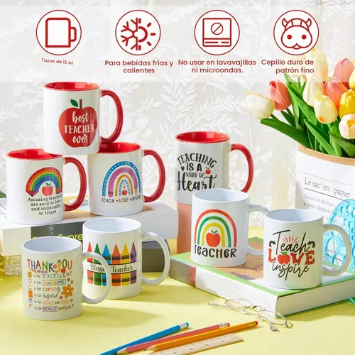 Vista 4 de Maxdot 8 tazas de café de cerámica para profesores, mango de 12 onzas