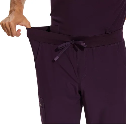 Vista 6 de COZYFIT Conjunto de ropa quirúrgica para hombre camiseta elástica con cuello en V y pantalón deportivo con 8 bolsillos, cintura de yoga, ropa