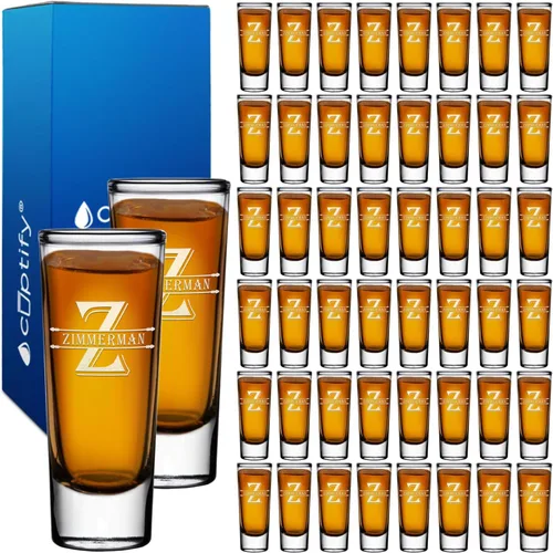 Vista 77 de Vaso de chupito personalizado con fondo negro personalizado de 2 oz, vasos de chupito cordiales con inicial y nombre en script dividido