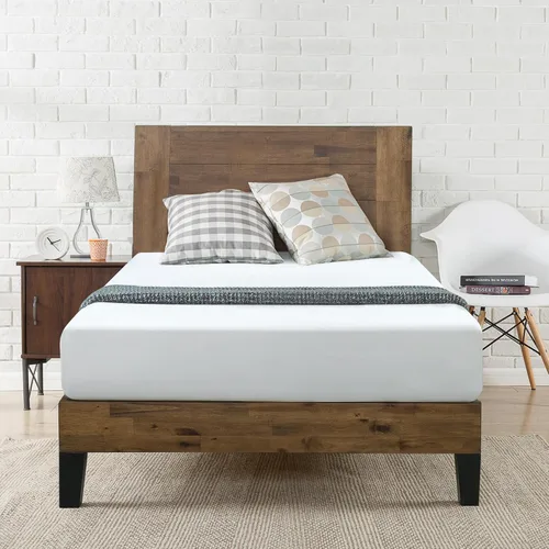 Vista 3 de Zinus Tonja - Marco de cama de plataforma de madera con cabecero, base de colchón con soporte de listones de madera, no necesita somier, fácil