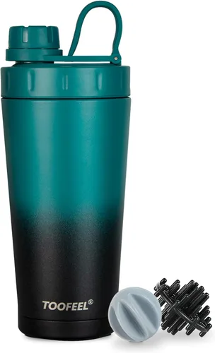 Vista 13 de TOOFEEL Botella agitadora de acero inoxidable - Botella agitadora aislada de doble pared de 20 onzas, mantiene frío/calor, para mezclas de proteínas