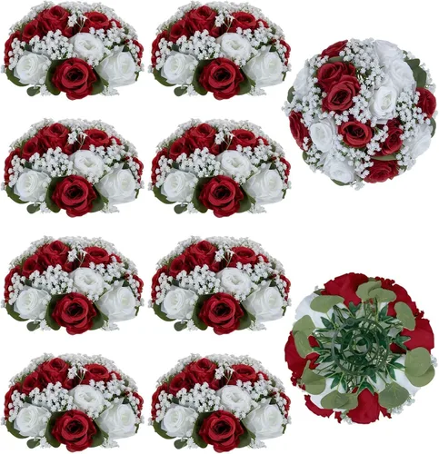 Vista 12 de BLOSMON Bolas de Flores Falsas Centros de Mesa de Boda 2 Piezas Rosa Carmesí Respiración de Bebé Flores Artificiales Piezas Centrales Decoración