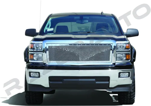 Vista 3 de Rejilla de malla con remache cromado, rejilla de repuesto completa de fábrica para Chevy Silverado 1500 2014-2015