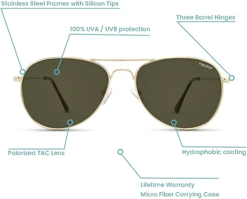 Vista 4 de NECTAR Classic Polarized Sunglasses for Men and Women with 100 UV Protection and Metal Frames - the Kittyhawk from