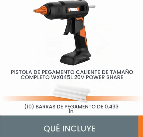 Vista 5 de Worx 20V Power Share Pistola de pegamento caliente de tamaño completo WX045L.9- (sólo herramienta)