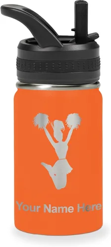 Vista 63 de LaserGram Botella de agua con tapa abatible de doble pared de 12 onzas con pajita, animadora, grabado personalizado incluido (negro)