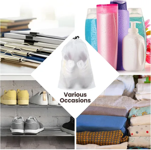 Vista 7 de 150 bolsas de zapatos de viaje translúcidas con cuerda de cordón, grandes bolsas transparentes para zapatos para almacenamiento, fundas de zapatos