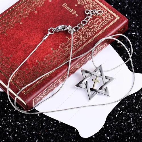 Vista 2 de Jewish Jewelry - Collar con colgante de cruz de estrella de David de plata para mujeres y hombres, cadena de acero inoxidable (plata), Metal Acero
