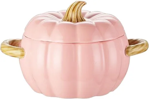 Vista 12 de Olla holandesa con tapa, cacerola de postre de cerámica de calabaza, mini fuente para hornear, lindo cuenco de calabaza, olla holandesa de cerámica
