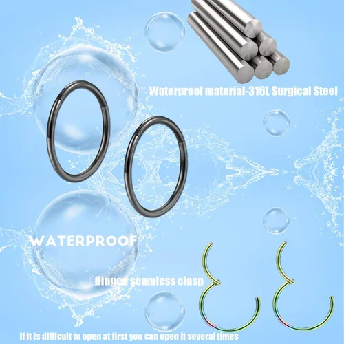 Vista 4 de Juego de 5 aretes para nariz calibre 20G, 18G y 16G, de acero quirúrgico 316 L, piercing para trago, tabique y cartílago, para mujeres y hombres