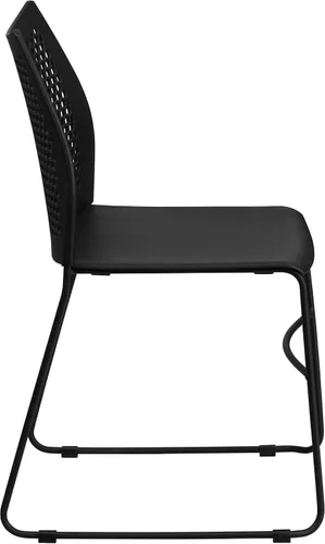 Vista 7 de EMMA + OLIVER Silla apilable con base de trineo negro para el hogar y la oficina con respaldo de ventilación de aire, silla de invitados