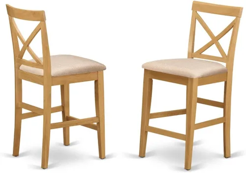 Vista 3 de East West Furniture JAPB3-OAK-C - Juego de pub de 3 piezas de altura de mostrador contiene una mesa de comedor redonda con pedestal y 2 sillas