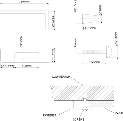 Vista 7 de Dowell 6011-10 - Clips para fregadero de baño, soportes para lavabo, 4 clips, tornillos y anclajes