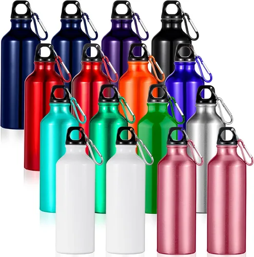 Vista 8 de 16 botellas de agua de aluminio de 17 onzas, botella de agua de aluminio para bicicleta, botellas de agua para mochileros, botellas reutilizables