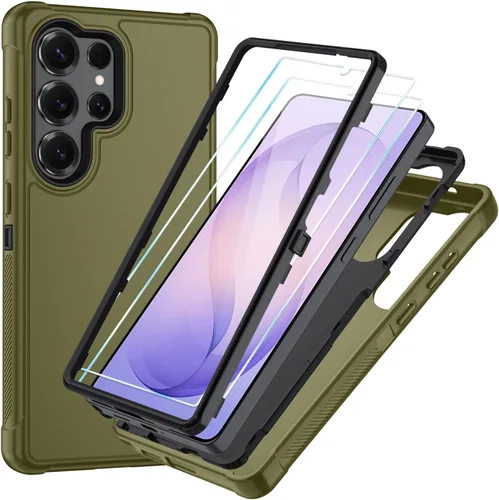 Vista 49 de SunStory Funda 3 en 1 para Samsung Galaxy S22 con protector de pantalla Verde Armada (ArmyGreen)