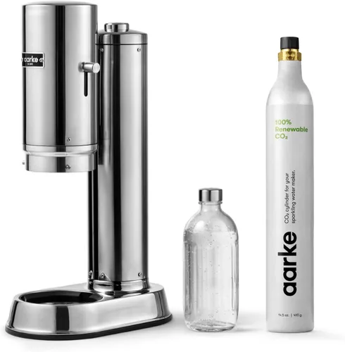 Vista 10 de Aarke Carbonator Pro, Máquina para Agua Espumosa y Carbonatada, Acero Inoxidable con Botella Reutilizable de Vidrio, Volumen 800 mL/27 fl oz