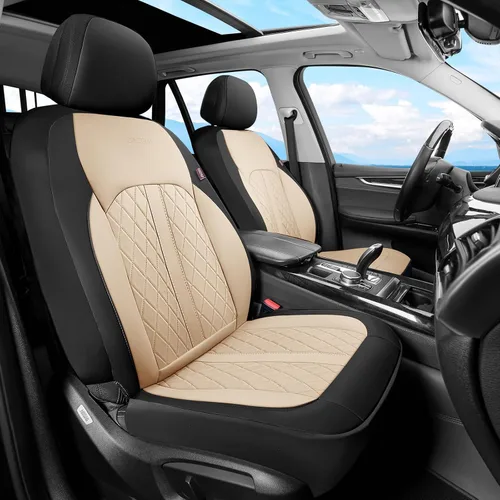 Vista 14 de Coverado Fundas universales de cuero para asientos delanteros, paquete de 2 fundas de asiento para SUV, camioneta, sedán, interior de vehículos