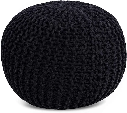 Vista 16 de FRELISH DECOR Puf redondo otomano tejido a mano 100% algodón, taburete de pie, puf de punto, silla de piso para sala de estar y dormitorio