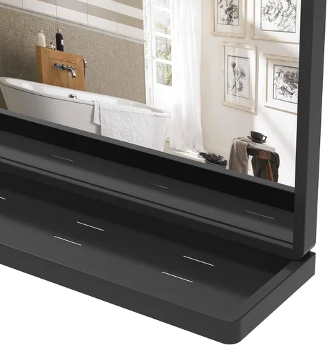 Vista 8 de Espejo de baño con estante, espejo de pared rectangular negro, marco de metal, colgante horizontal o vertical (24 x 20 pulgadas)