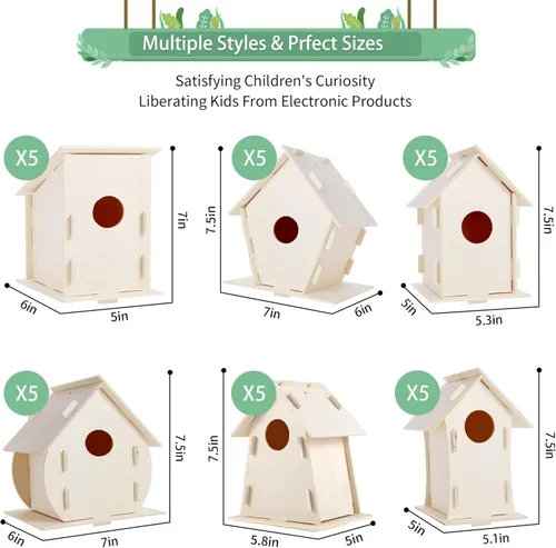 Vista 3 de ILHSTY Paquete de 18 casas de pájaros de madera grandes pintables para niños, manualidades para niños, casas de madera para manualidades, fiestas