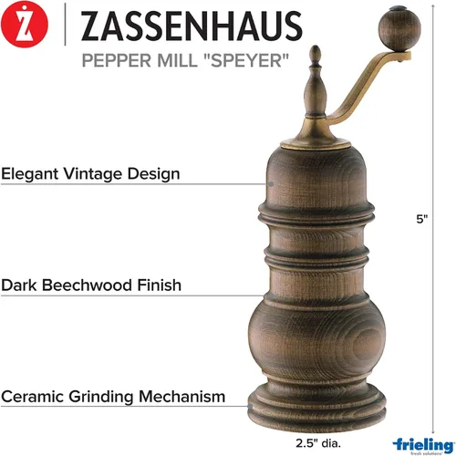 Vista 2 de Zassenhaus Speyer - Molinillo de pimienta de haya teñida oscura de 5.1 pulgadas