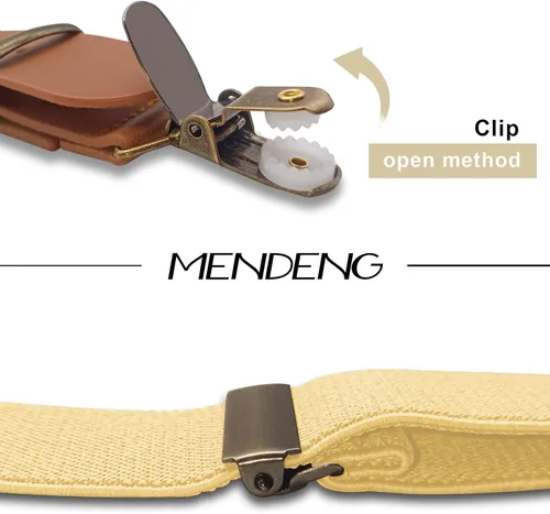 Vista 3 de MENDENG Tirantes ajustables para hombres Clips de metal de bronce con cuero