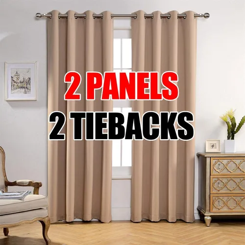 Vista 16 de Set de 2 cortinas para ventana, de Miuco, opacas, con ollaos, para recámara, incluye 2 alzapaños