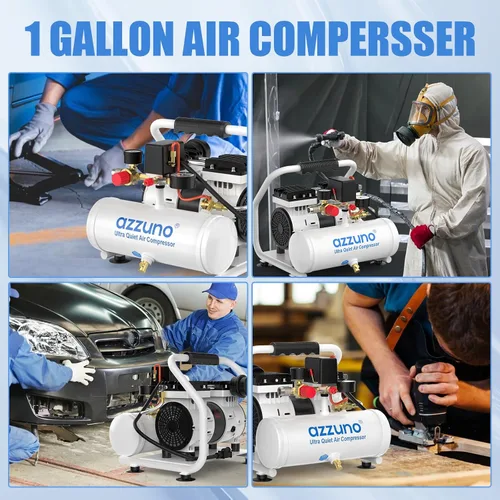Vista 5 de AZZUNO Compresor de aire de 1 galón, tanque de compresor de aire sin aceite de 1.6CFM a 90PSI y presión máxima de 116 PSI, compresor ultra