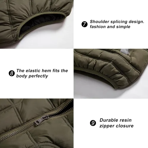 Vista 5 de VtuAOL Chaleco acolchado para hombre, chaleco acolchado con capucha para exteriores, chaleco grueso softshell para viajes, senderismo