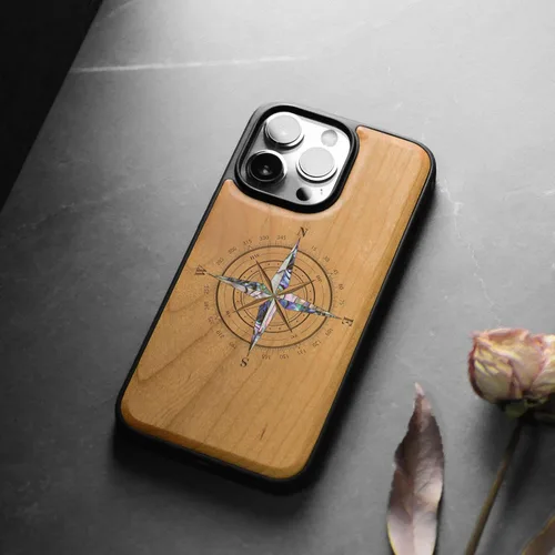 Vista 4 de Carveit Funda protectora de madera de diseñador para iPhone 13 Pro Max, funda magnética [grabado de madera e incrustaciones de carcasa] compatible