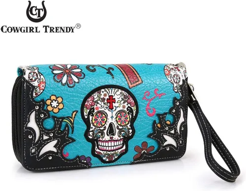 Vista 2 de Sugar Skull - Cartera de mano con cruz occidental para el Día de los Muertos