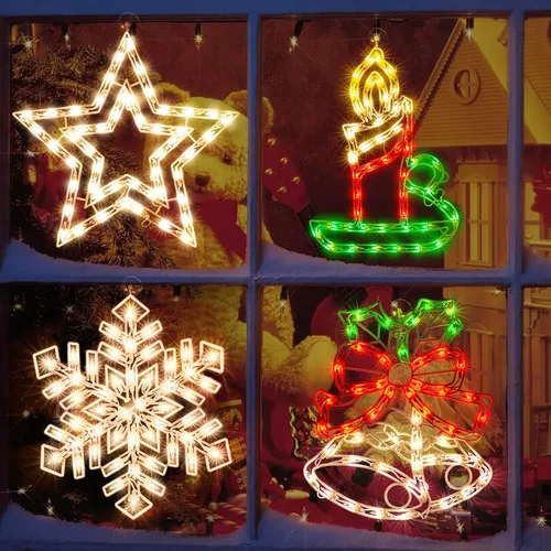 Vista 10 de Luces de silueta de ventana de Navidad de 14 pulgadas, escultura de Navidad de 50 litros, incluye: estrella x1