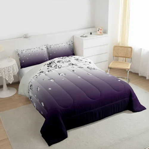 Vista 4 de Erosebridal Juego de edredón de color degradado morado, juego de ropa de cama de tamaño individual, moderno, abstracto, para adultos, mujeres