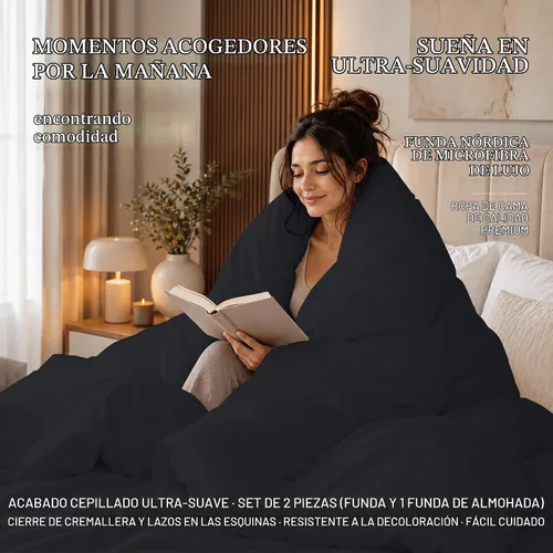 Vista 4 de ROYALE LINENS Funda de edredón negra tamaño individual – Fundas de edredón de 2 piezas – Cierre de cremallera – 1 funda de edredón individual de 68