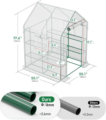Vista 6 de SPECILITE Invernadero de 56 × 56 × 78 pulgadas para plantas de jardín al Blanco