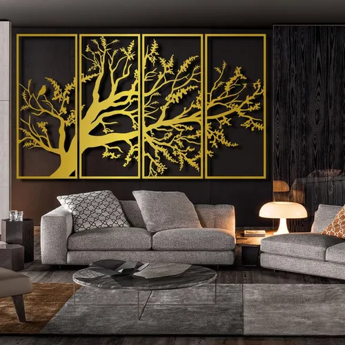 Vista 6 de Arte de pared con árbol de la vida, juego de 4 piezas de arte de pared de árbol de metal, letrero de árbol, arte de pared de metal del árbol