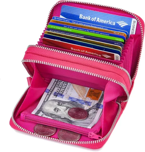 Vista 2 de KALMOR Billeteras de piel para mujer, con doble cremallera, con bloqueo RFID y bolsillo para monedas, 4. 25 x 3. 0 x 1.5